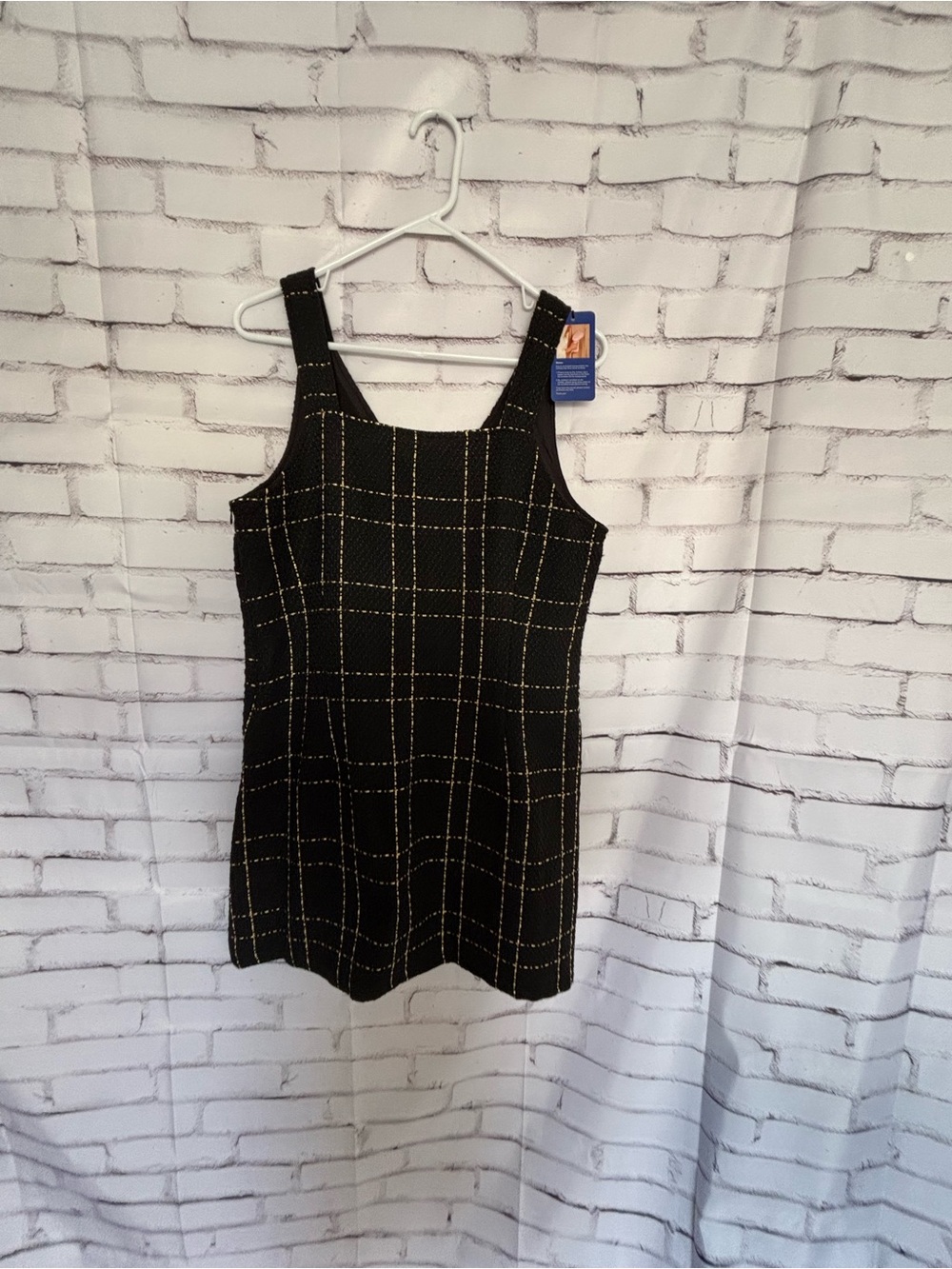 Black Windowpane Mini Dress with Wide Straps